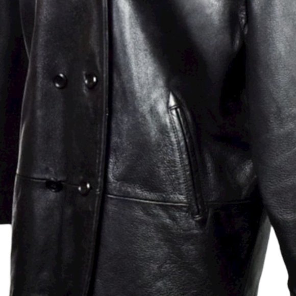 Wilson's Black Removable Lining Leather Navy Pea Coat - Picture 4 of 10